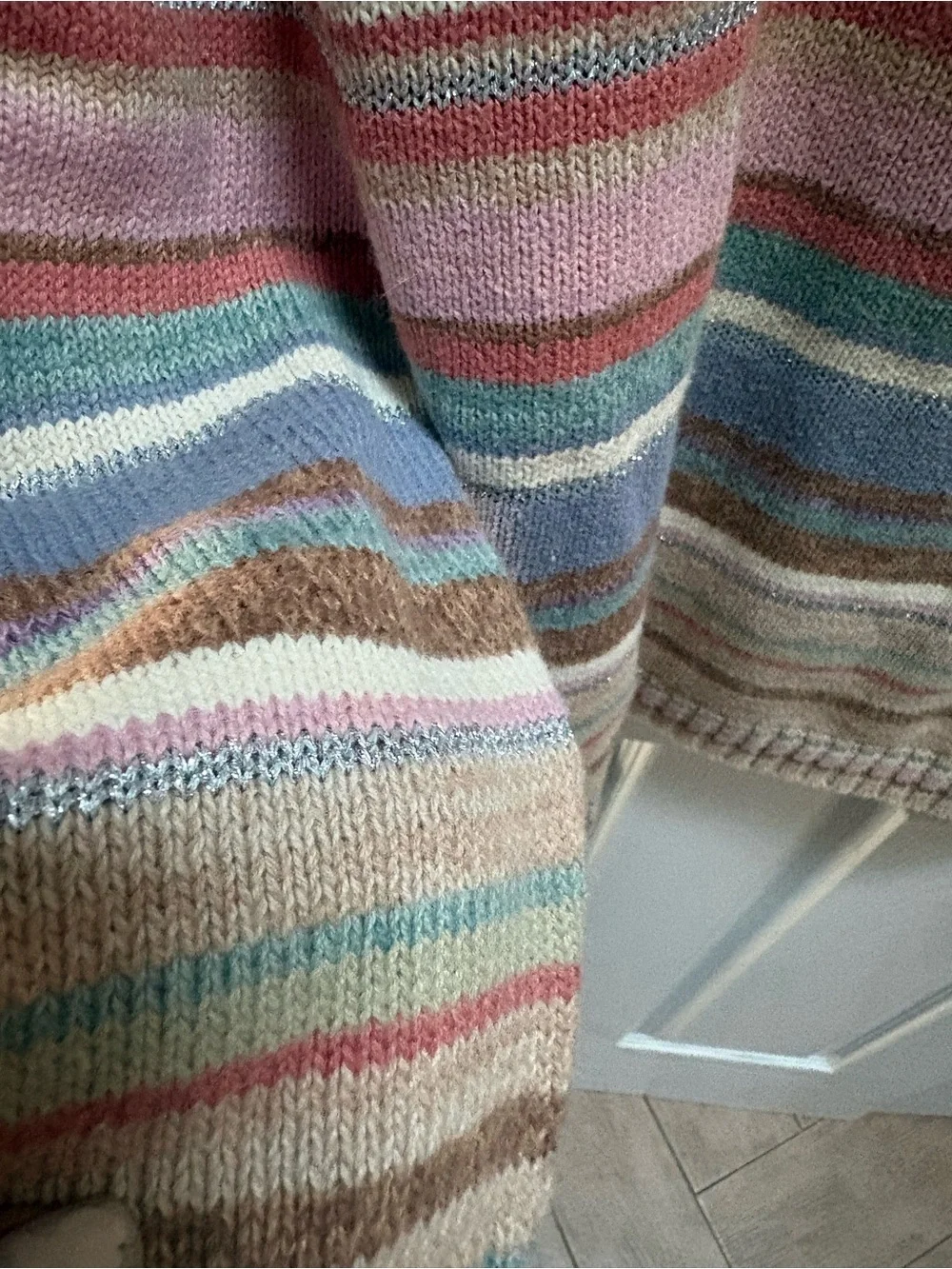 Women's Striped Turtleneck Sweater - Pink & Tan Multicolor - Picture 3 of 4
